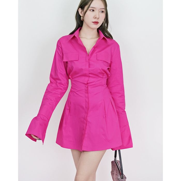 MOCKTAIL TIE WAIST SHIRT DRESS-PINK