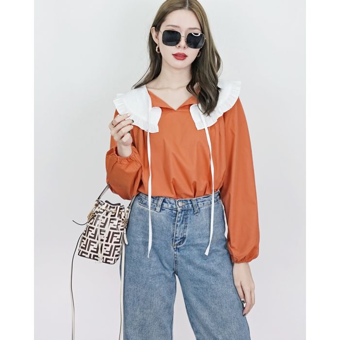 HARVEST BOW COLLAR OVERSIZED BLOUSE-BRICK