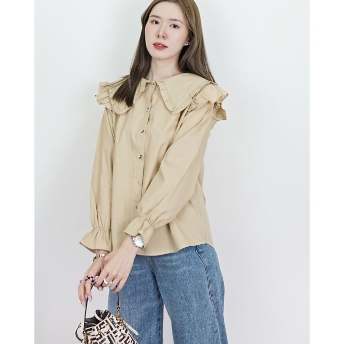 BRISTOL RUFFLE COLLAR OVERSIZED BLOUSE-BEIGE