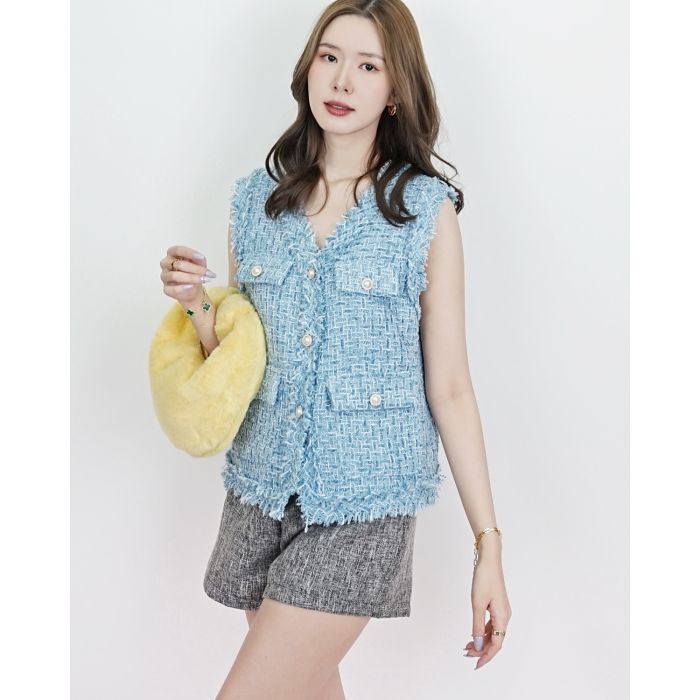 CRUISE TWEED SLEEVELESS TOP-BLUE