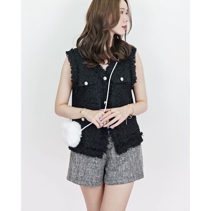 CRUISE TWEED SLEEVELESS TOP-BLACK