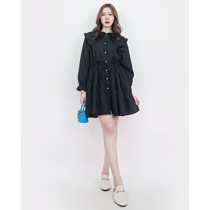 PIPER TIE WAIST OVERSIZED COTTON DRESS-BLACK