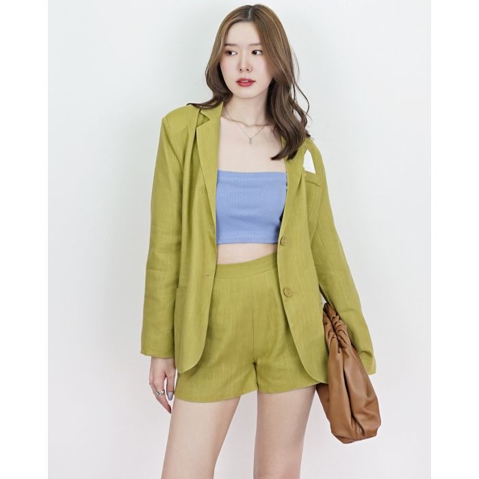 VALERIE BLAZER & SHORTS LINEN SET-CITRON