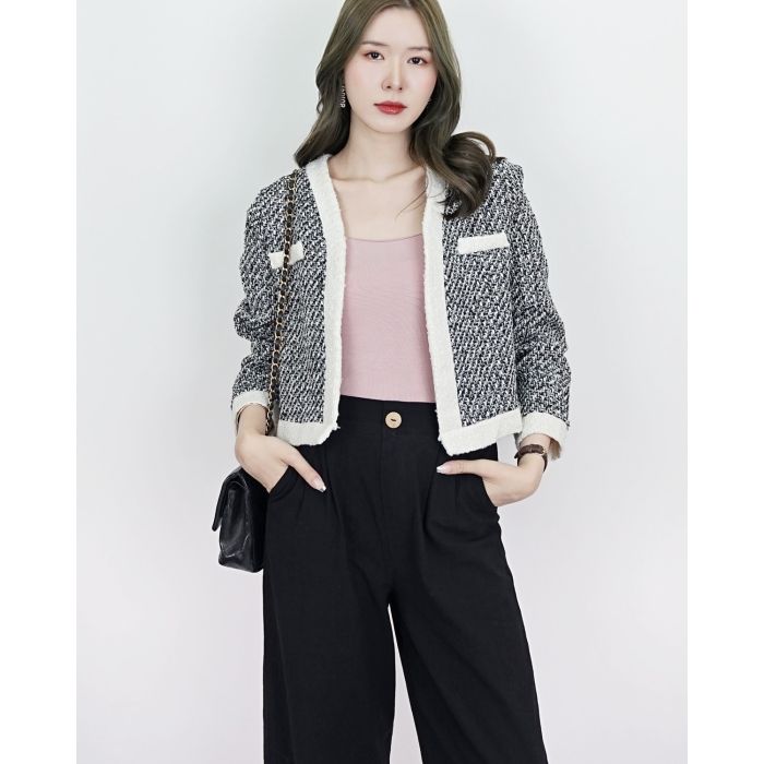 SPECIAL OFFER * MADISON TWEED CARDIGAN-BLACK