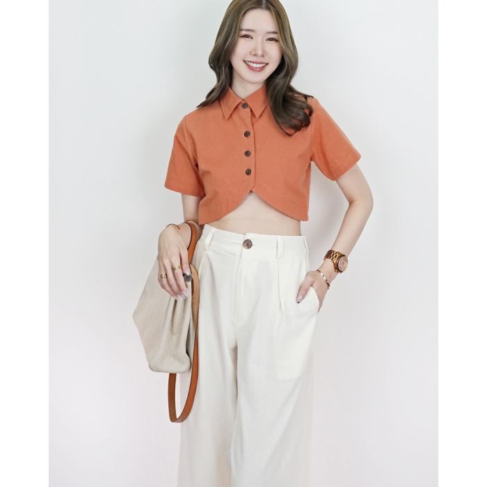 JINA LINEN CROPPED SHIRT-BRICK