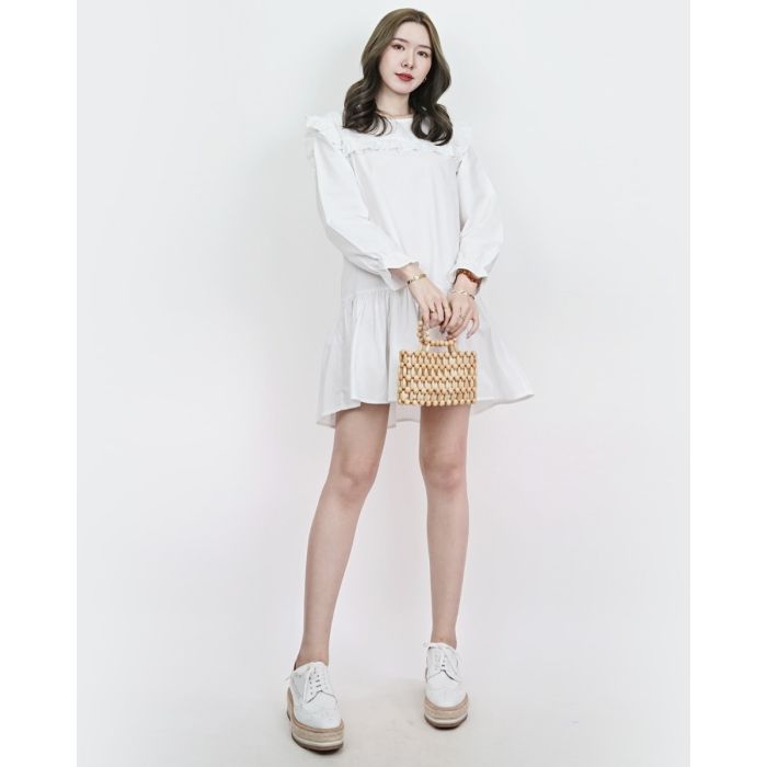 PENNY RUFFLE OVERSIZED COTTON DRESS-WHITE