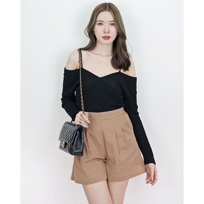 LYLA OFF SHOULDER KNIT TOP-BLACK