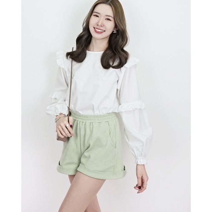 RUFFLE SLEEVE COTTON BLOUSE-WHITE