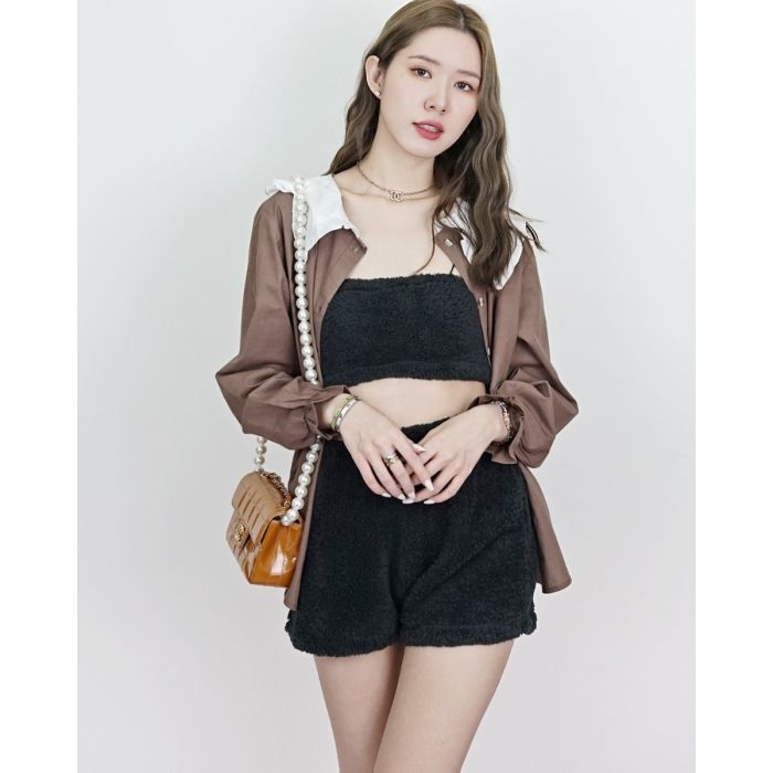 PLUSH FLUFFY SHORTS-BLACK