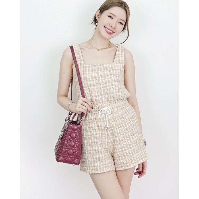 JUNIPER TOP & SHORTS TWEED SET-BEIGE