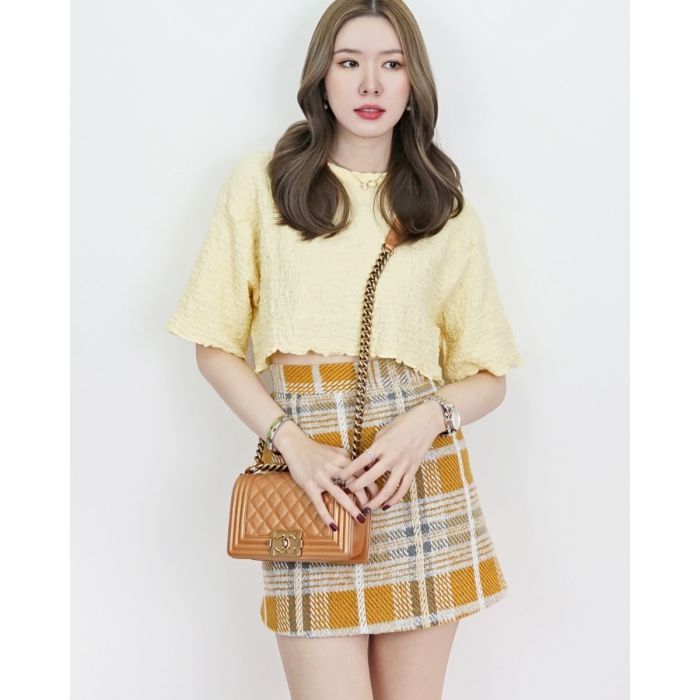 TILDA PLAID TWEED SKIRT-MUSTARD-S