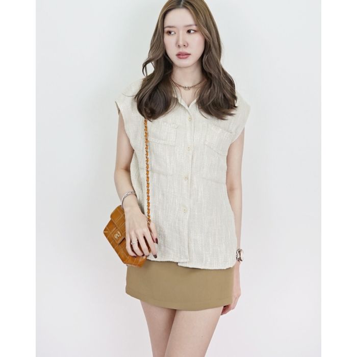 SPECIAL OFFER * VERONA TWEED SLEEVELESS BLOUSE-BEIGE