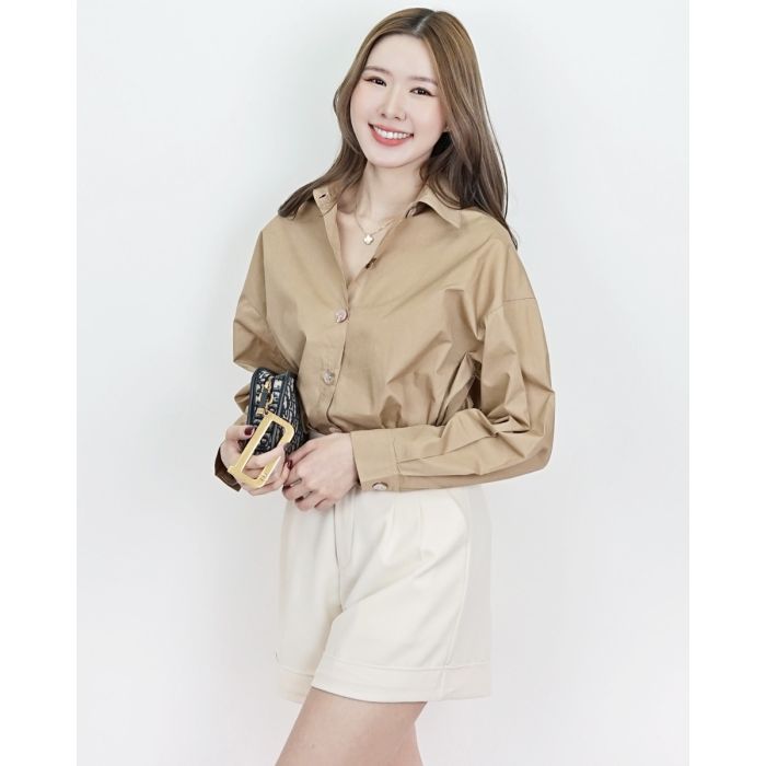 AGOYA OVERSIZED COTTON BLOUSE-KHAKI