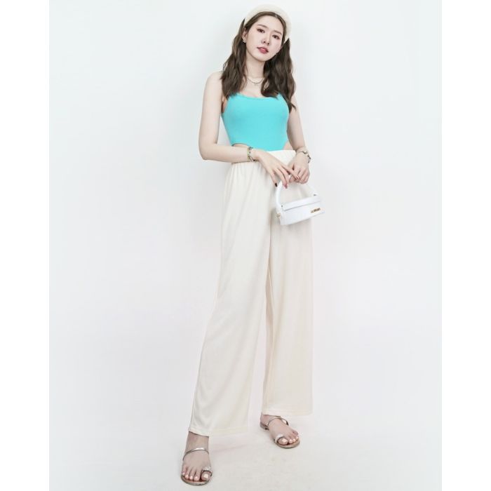 GLAM SHEEN BASIC RIBBED PANTS-VANILLA