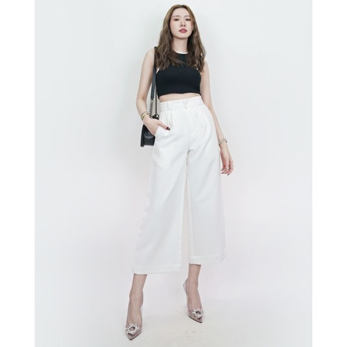 HARMONY BASIC CROPPED PANTS-WHITE-S