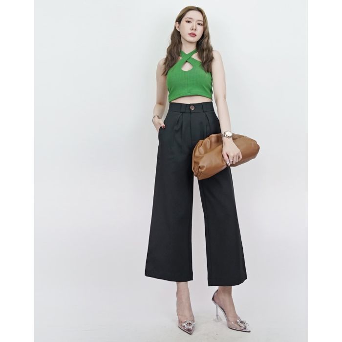 HARMONY BASIC CROPPED PANTS-BLACK-S