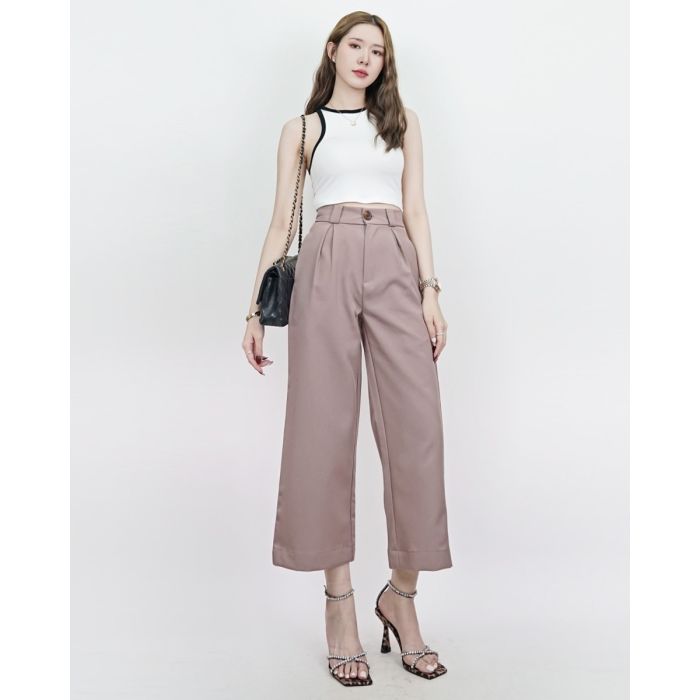 HARMONY BASIC CROPPED PANTS-TAUPE-XS