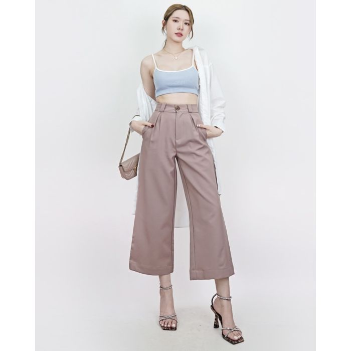 HARMONY BASIC CROPPED PANTS-TAUPE-L