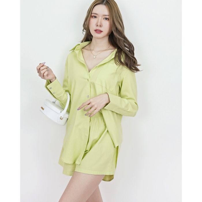 AESTHETIC SUMMER SHIRT & SHORTS SET-CUCUMBER