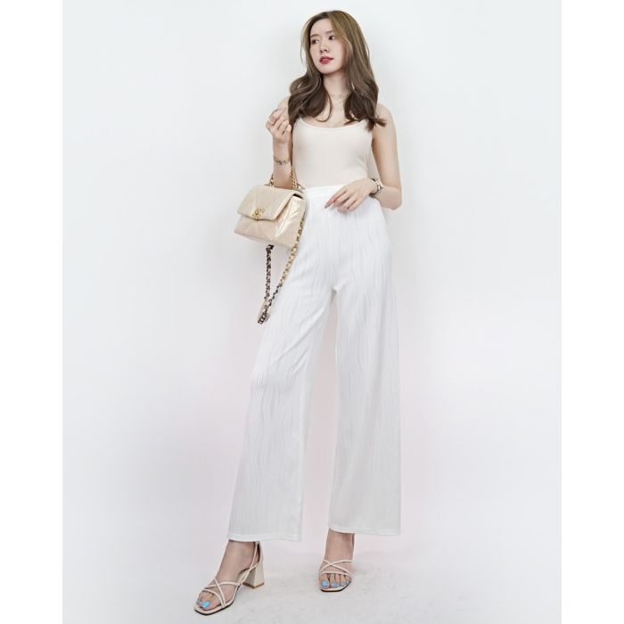 WAVY EMBOSSED COTTON JERSEY PANTS-WHITE