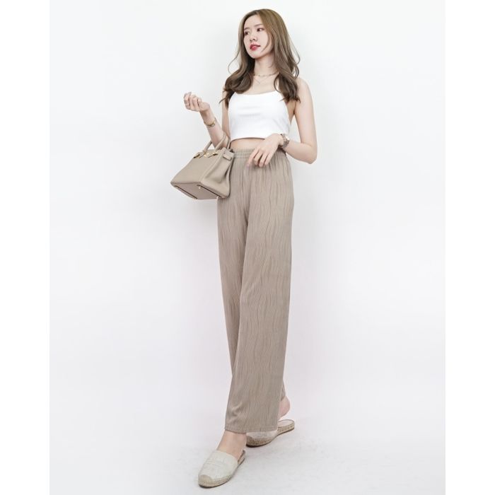 WAVY EMBOSSED COTTON JERSEY PANTS-TAUPE