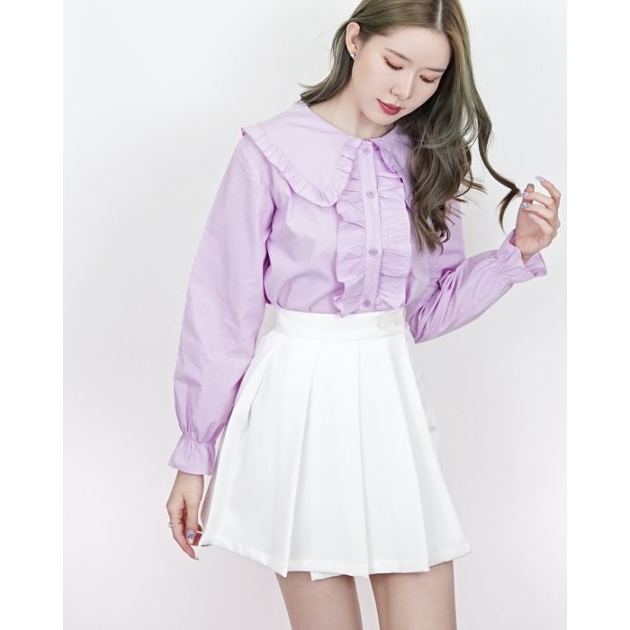 LUCIA COLLAR RUFFLE OVERSIZED BLOUSE-LAVENDER