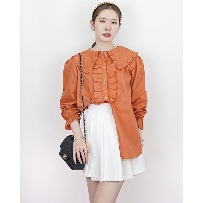 LUCIA COLLAR RUFFLE OVERSIZED BLOUSE-ORANGE