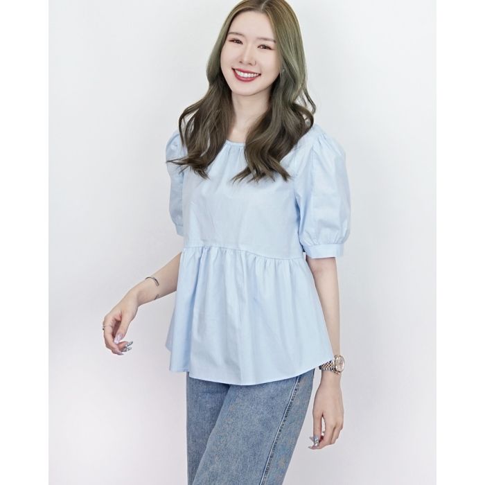 WISTA BUTTON BACK COTTON BLOUSE-BLUE