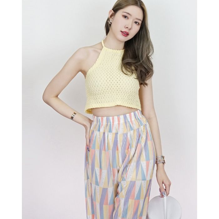 PINEAPPLE BOW TIE NECK TOP-YELLOW