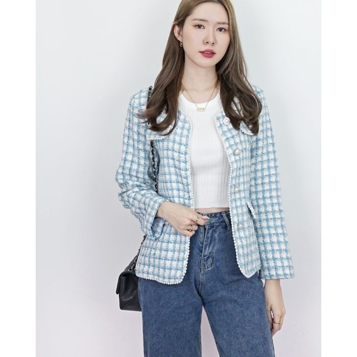 VANILLE PEARL TWEED JACKET-BLUE