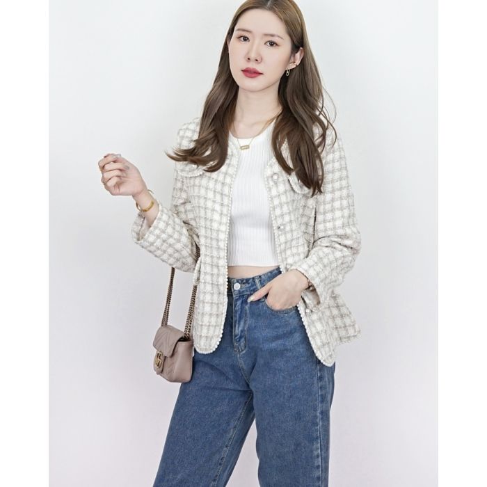 VANILLE PEARL TWEED JACKET-BEIGE