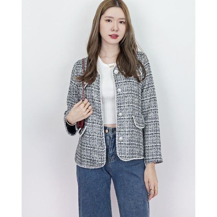 VANILLE PEARL TWEED JACKET-BLACK