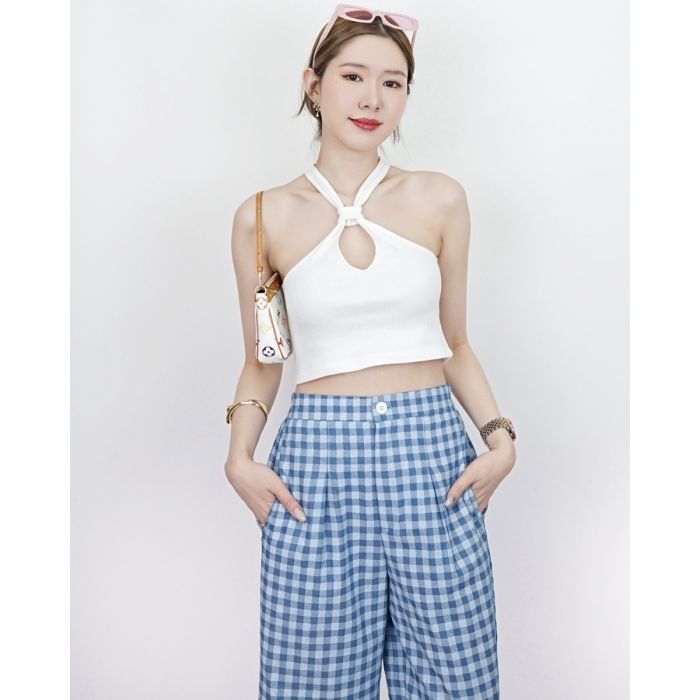 WOGGLE RIBBED SLEEVELESS CROP TOP-WHITE