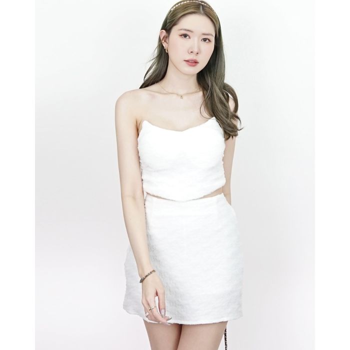 VENUS TULLE TUBE TOP & SKIRT SET-WHITE