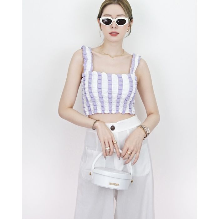 WAFFLE STRIPED SINGLET CROP TOP-LAVENDER