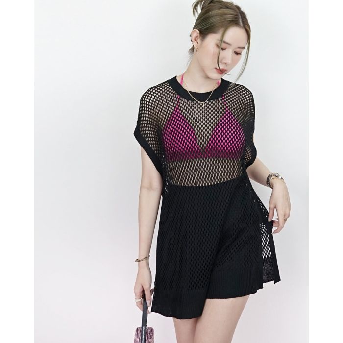 DARIA SEE-THROUGH SLEEVELESS KNIT TUNIC-BLACK