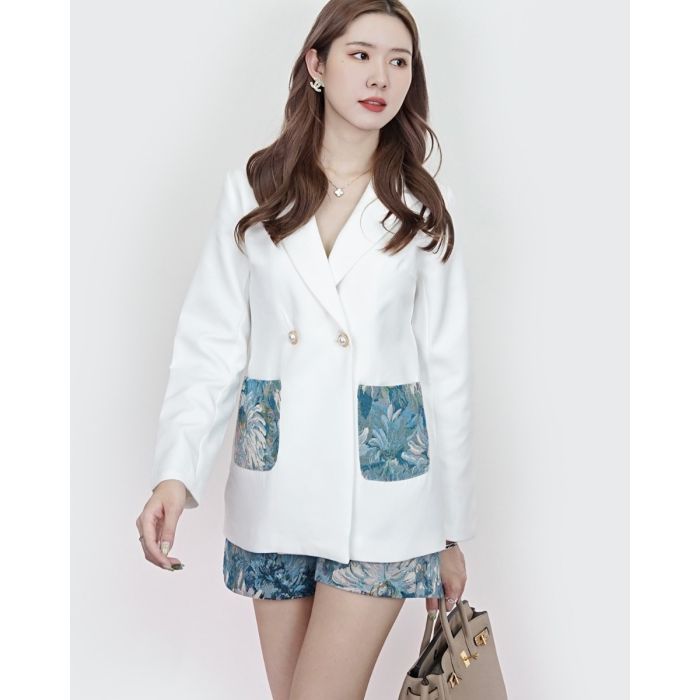 MURAL BROCADE BLAZER & SHORTS SUIT SET-M