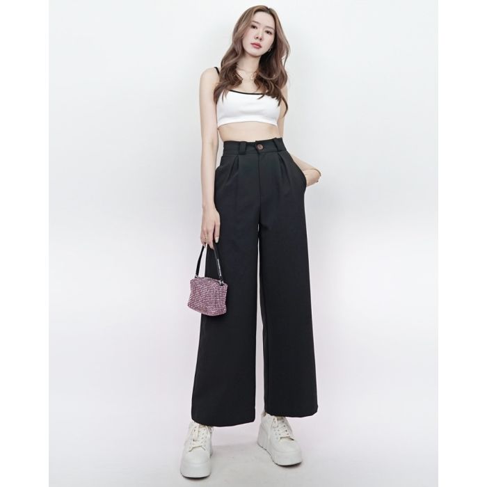 SYMPHONY BASIC STRAIGHT PANTS-BLACK-S