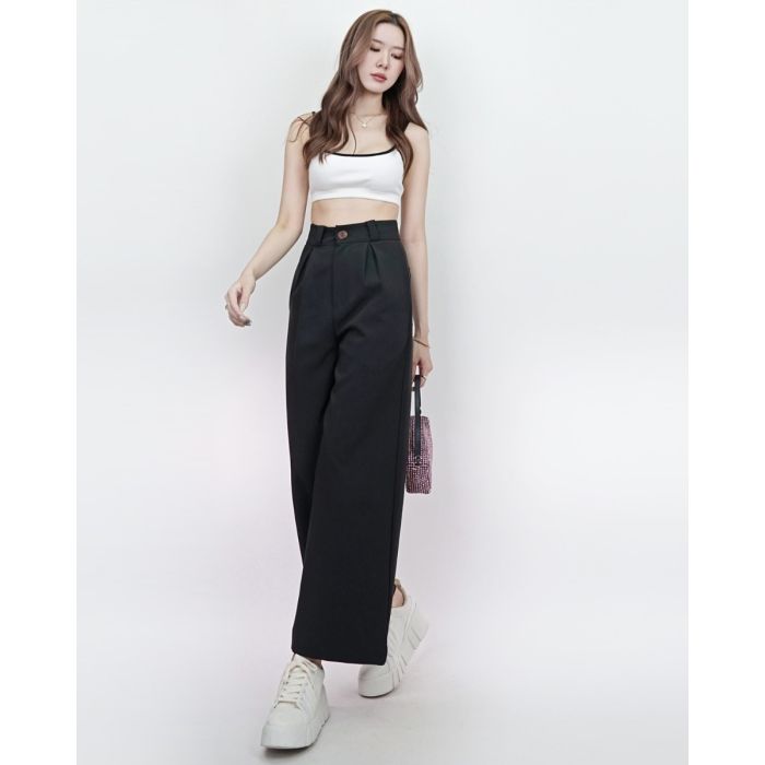 SYMPHONY BASIC STRAIGHT PANTS-BLACK-M