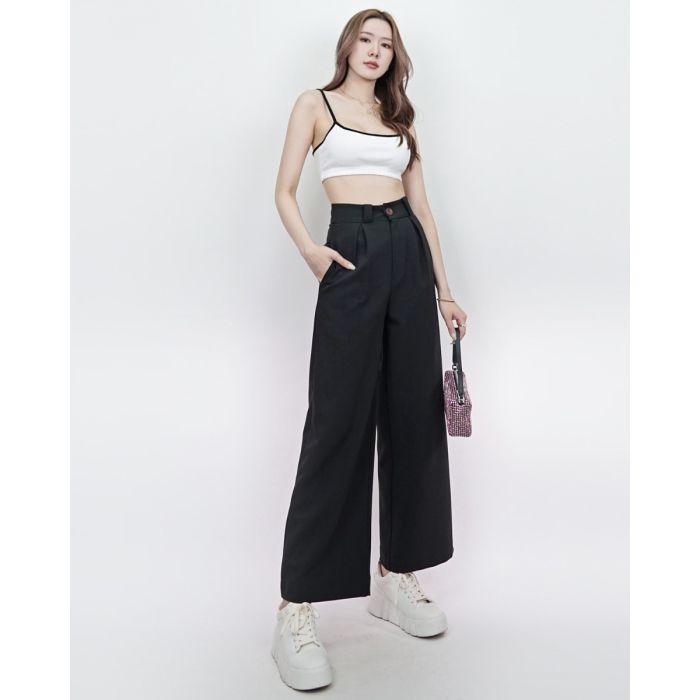 SYMPHONY BASIC STRAIGHT PANTS-BLACK-L