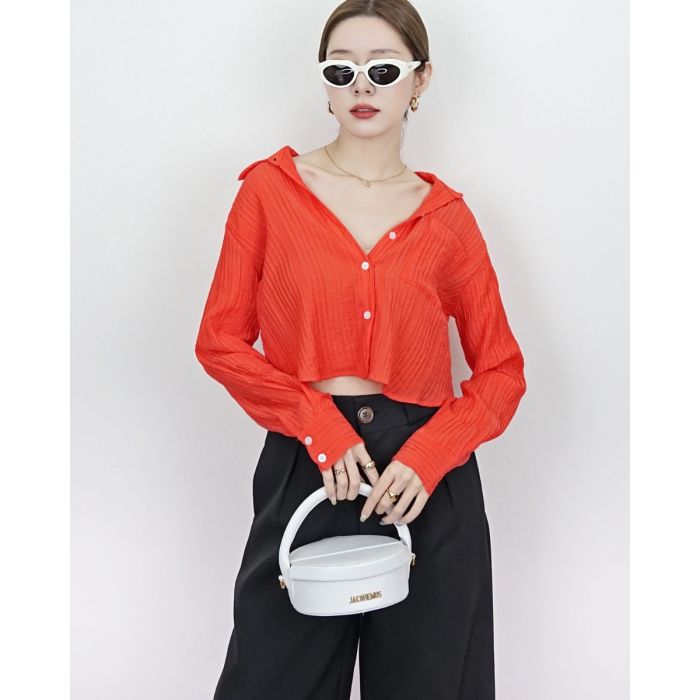 CLARA TEXTURED CHIFFON SHIRT-ORANGE