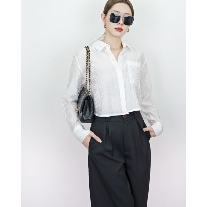 CLARA TEXTURED CHIFFON SHIRT-WHITE