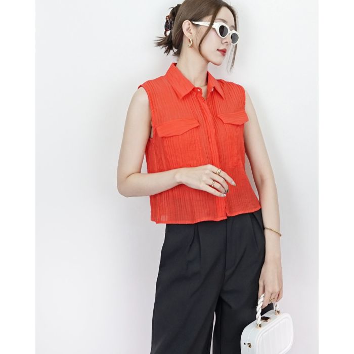 FREYA POCKET SLEEVELESS SHIRT-ORANGE