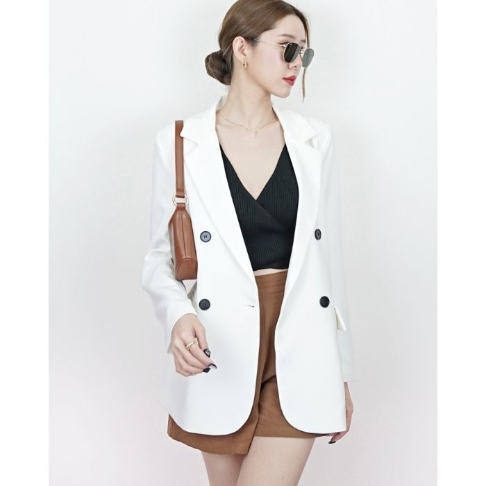 HALLIE PREMIUM CLASSIC BLAZER-WHITE