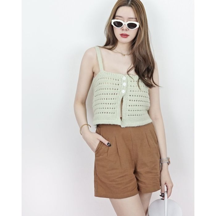 MELLOW SPLIT FRONT KNIT SINGLET-MATCHA