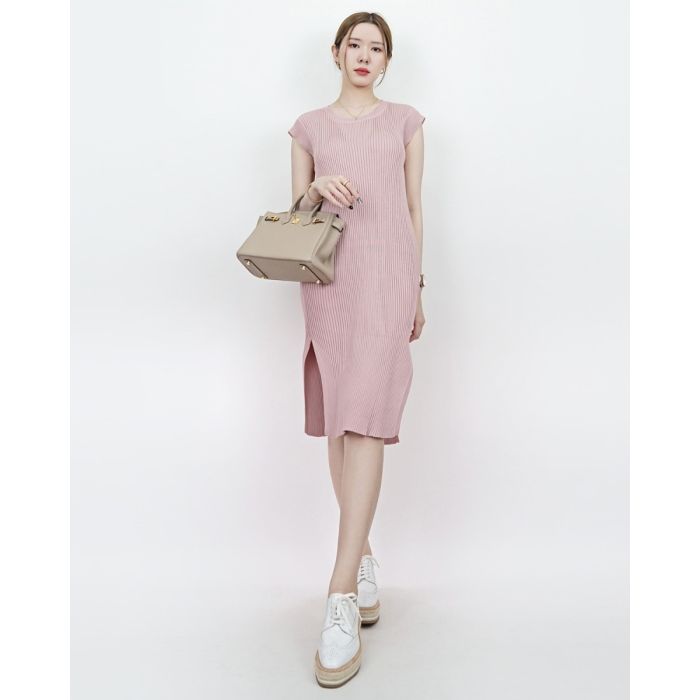 GINA RIBBED KNIT SLEEVELESS DRESS-PINK