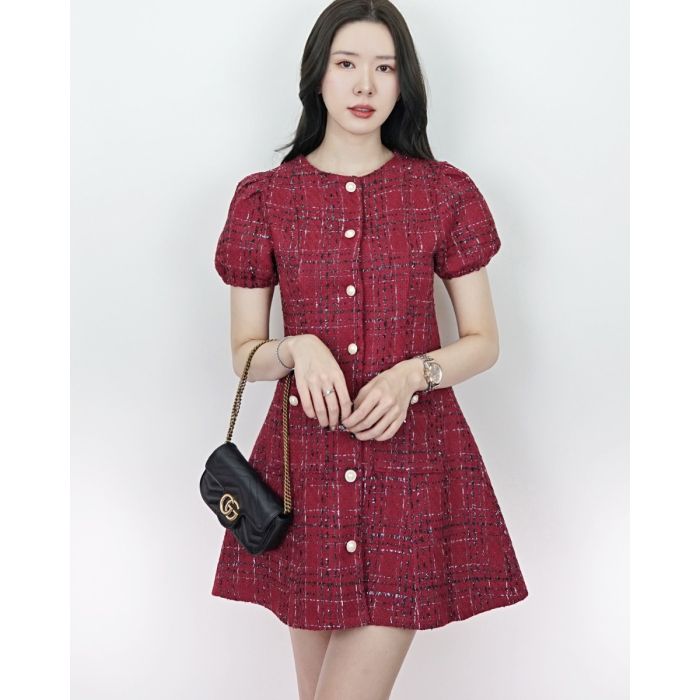 TINKLE TWEED SHORT SLEEVE DRESS-RUBY