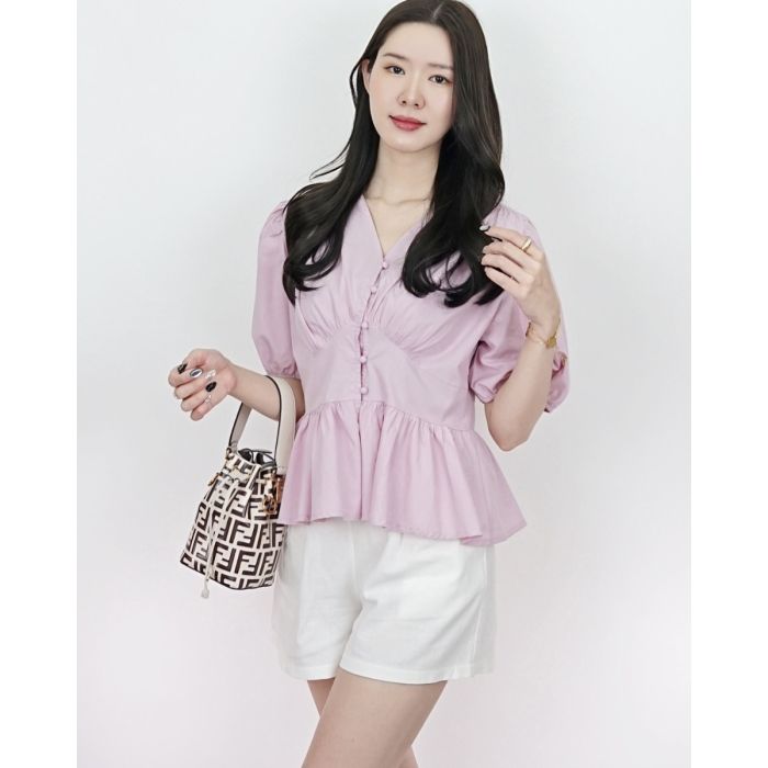 MOCHI RUFFLE COTTON BLOUSE-PINK