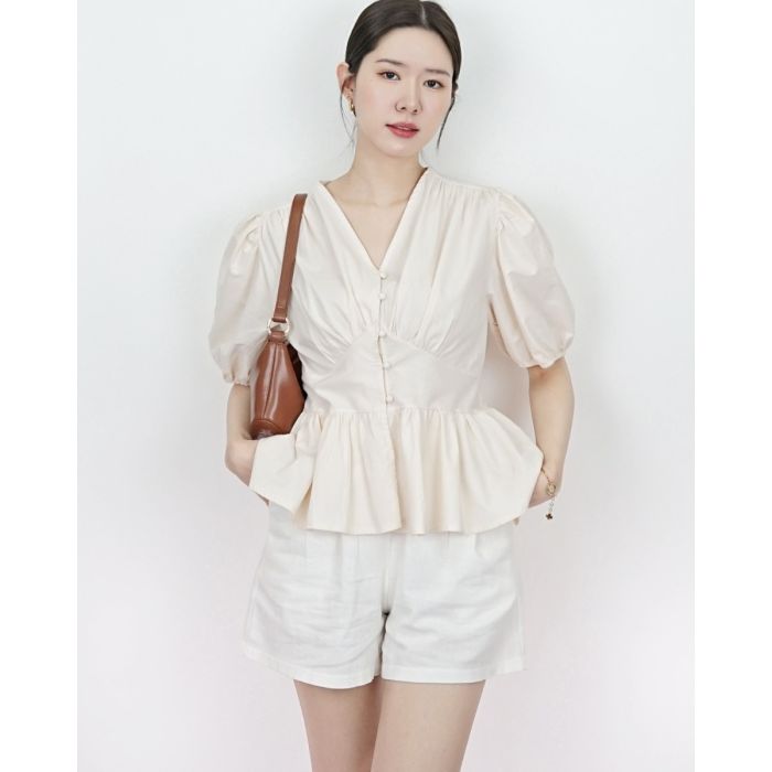 MOCHI RUFFLE COTTON BLOUSE-CREAM