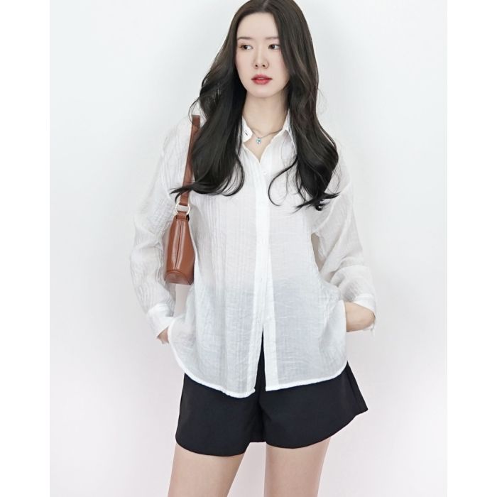 KIARA TEXTURED CHIFFON SHIRT-WHITE